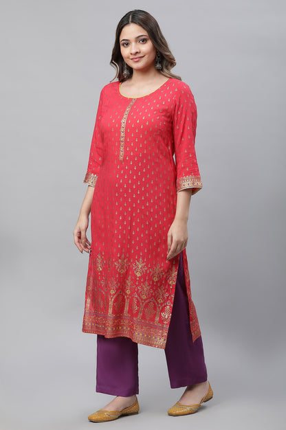 Red Foil Printed Embellished Festive Kurta