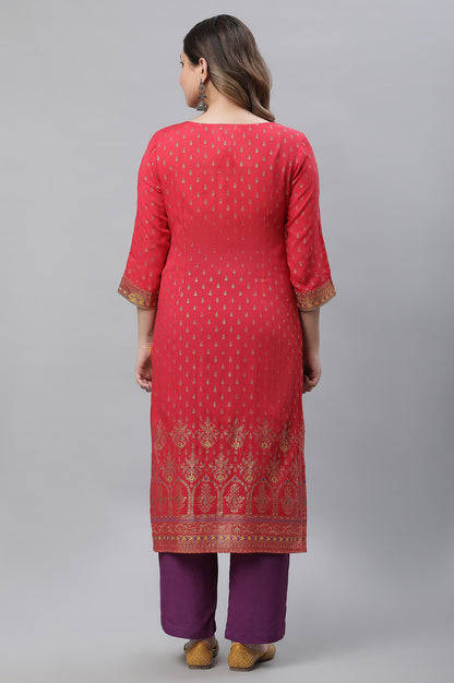 Red Foil Printed Embellished Festive Kurta