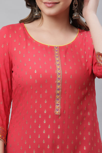 Red Foil Printed Embellished Festive Kurta