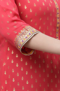 Red Foil Printed Embellished Festive Kurta