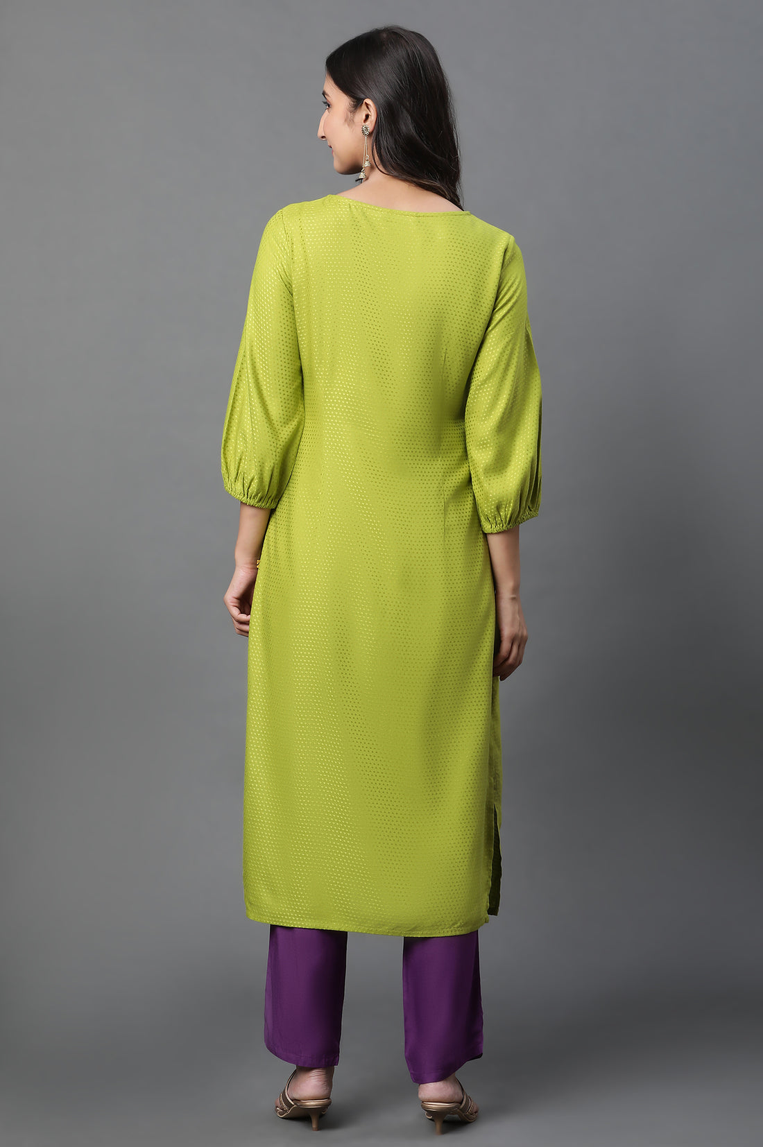 Green Geometric Print Zari Embroidered Straight Rayon Kurta