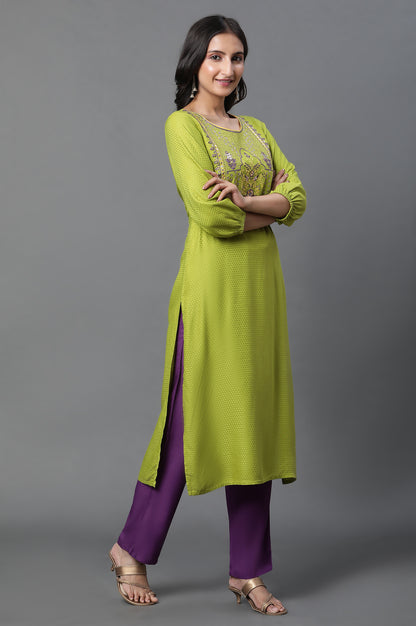 Green Zari Embroidered Festive Kurta