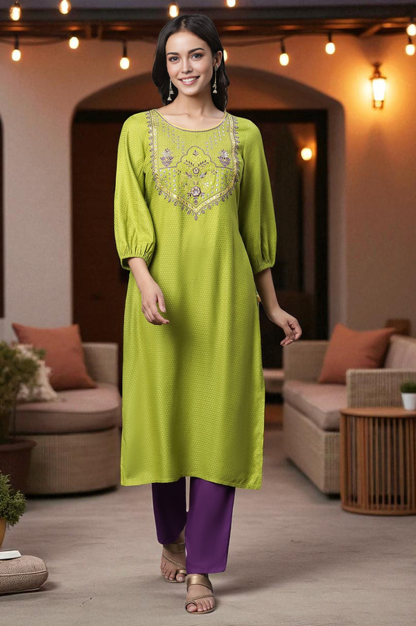 Green Zari Embroidered Festive Kurta