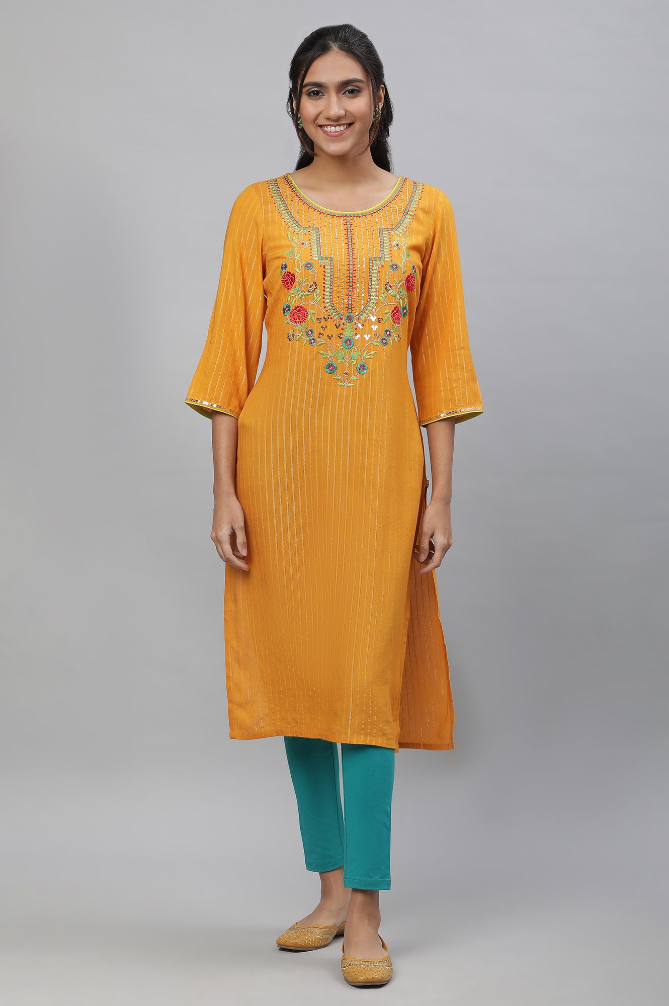 Yellow Embroodered Festive Kurta