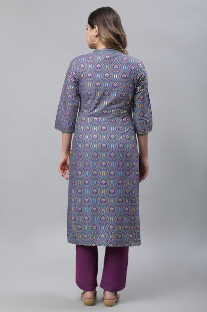 Purple Embroidered Festive Kurta in Floral Print