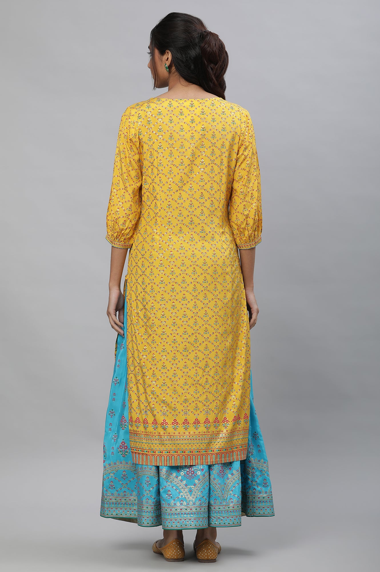 Yellow Foil Printed Embellished Festive Kurta