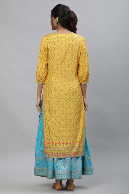 Yellow Foil Printed Embellished Festive Kurta