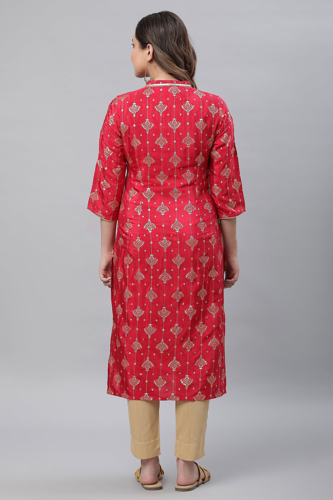 Red Foil Printed Embellished Festive Kurta