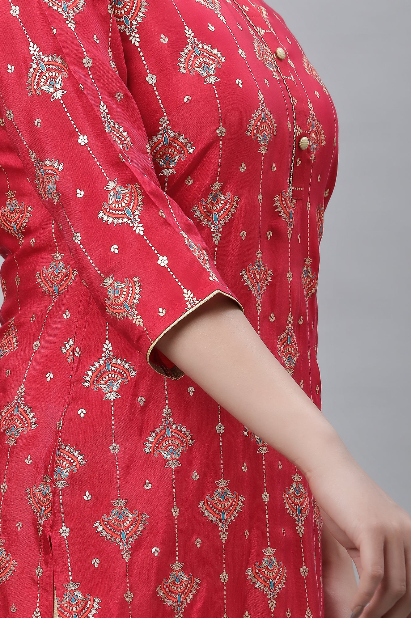 Red Foil Printed Embellished Festive Kurta