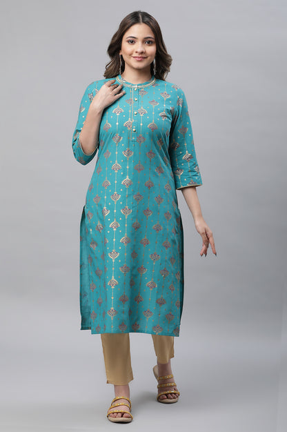 Blue Foil Ornamented Festive Kurta