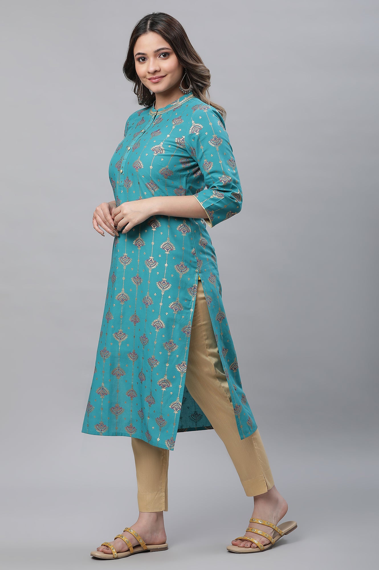 Blue Foil Ornamented Festive Kurta