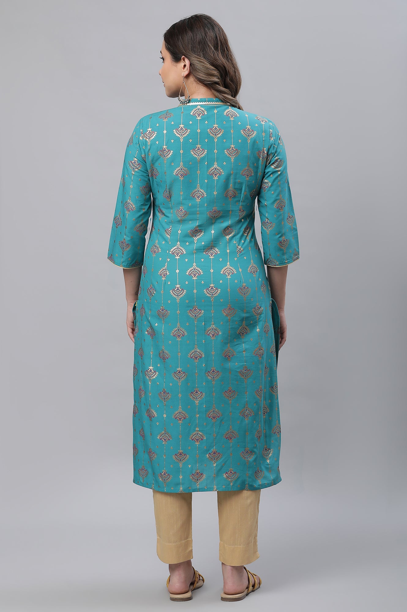 Blue Foil Ornamented Festive Kurta