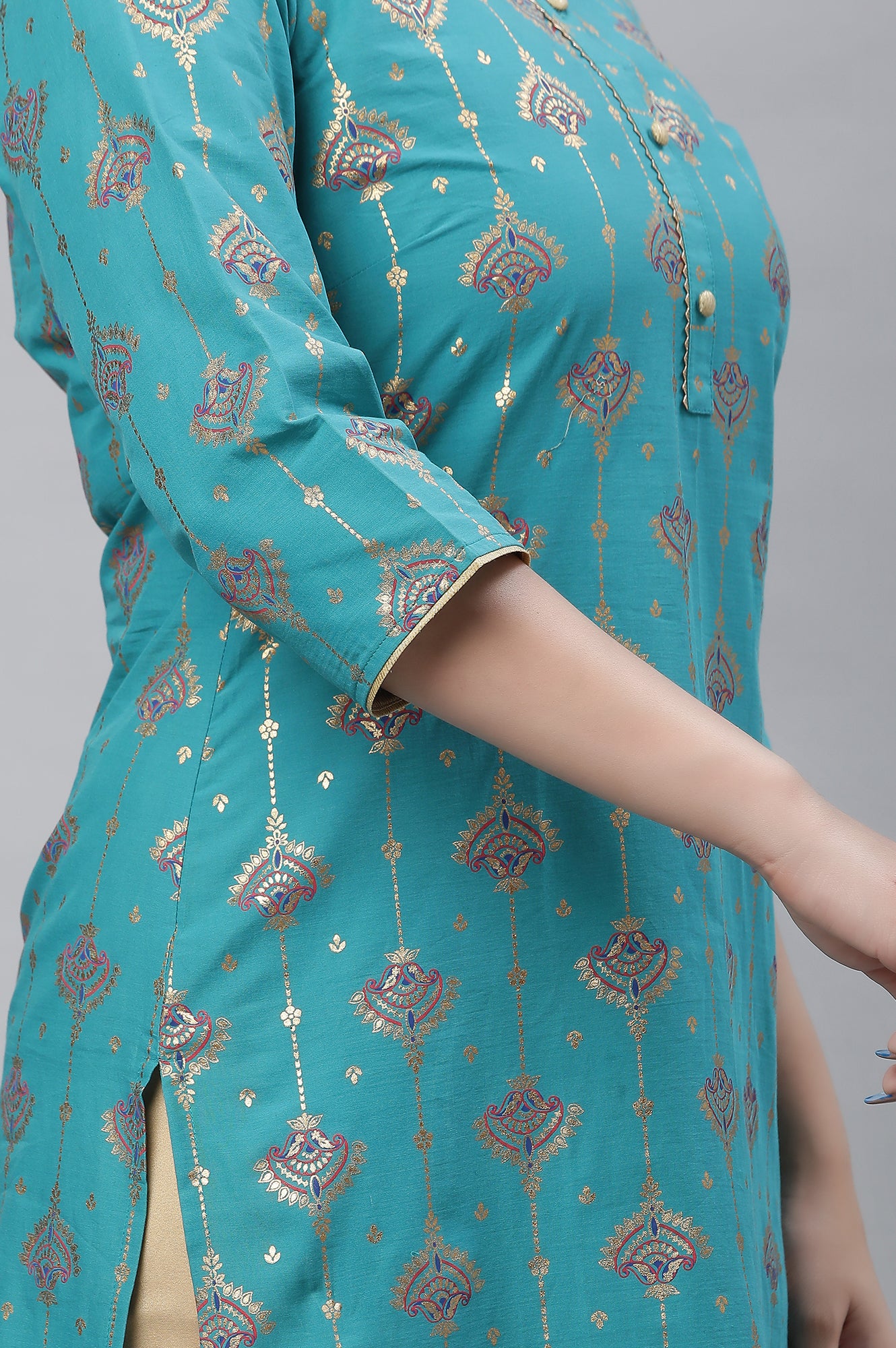 Blue Foil Ornamented Festive Kurta