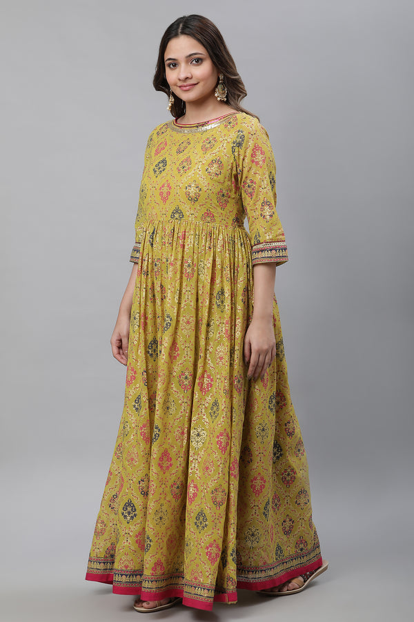 Green Foil Printed Embellished Kurta