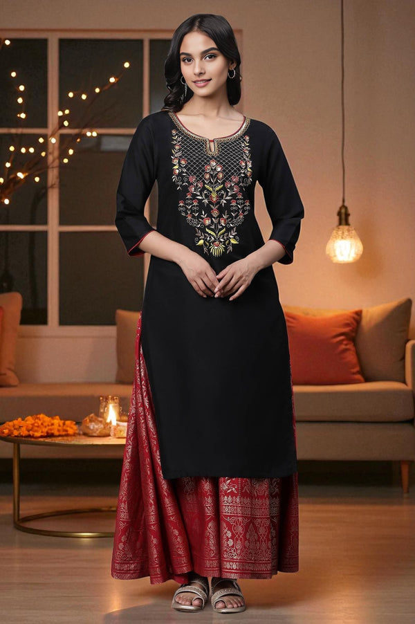 Black Zari Embroidered Festive Kurta