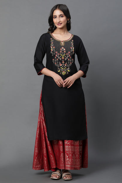 Black Zari Embroidered Festive Kurta