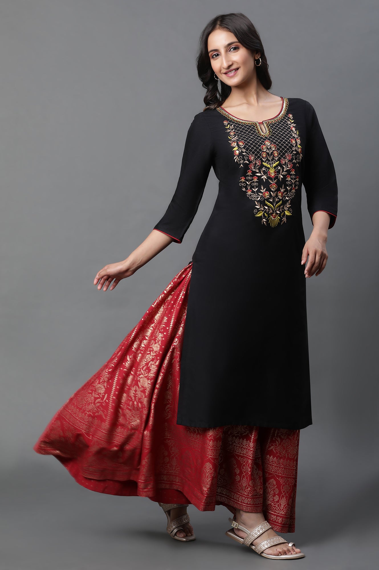 Black Zari Embroidered Festive Kurta