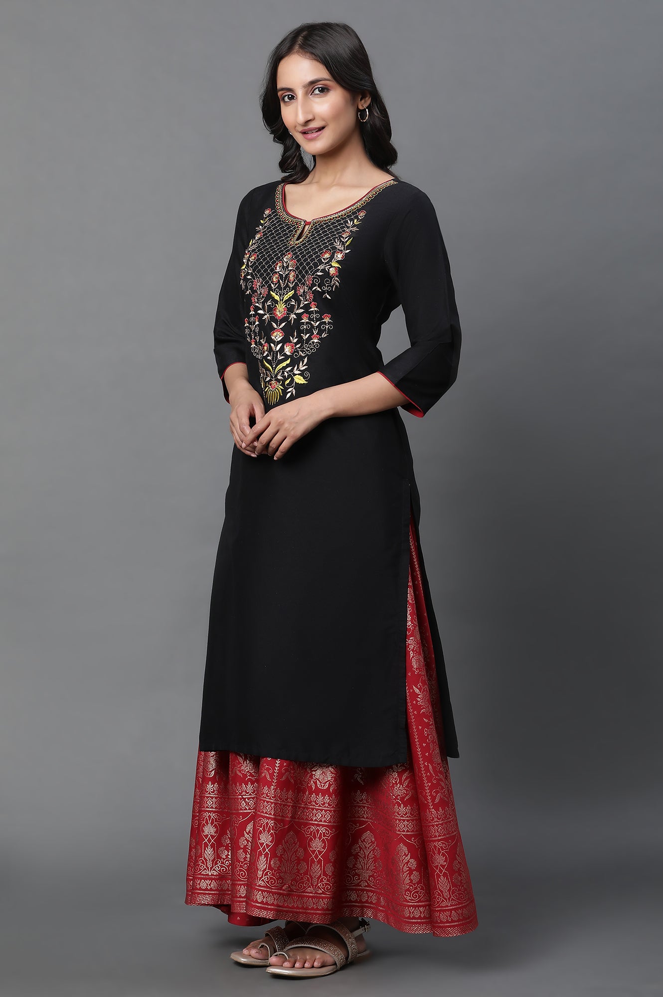 Black Zari Embroidered Festive Kurta