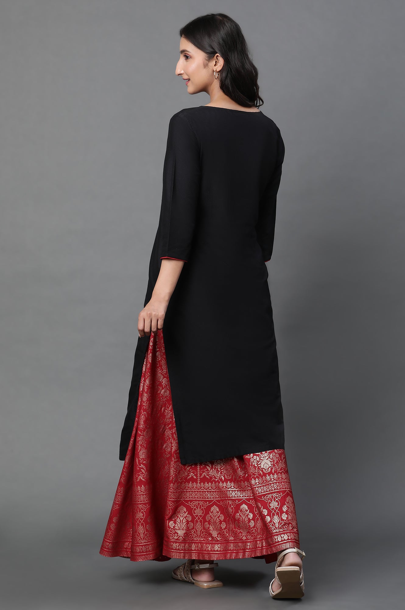 Black Zari Embroidered Festive Kurta