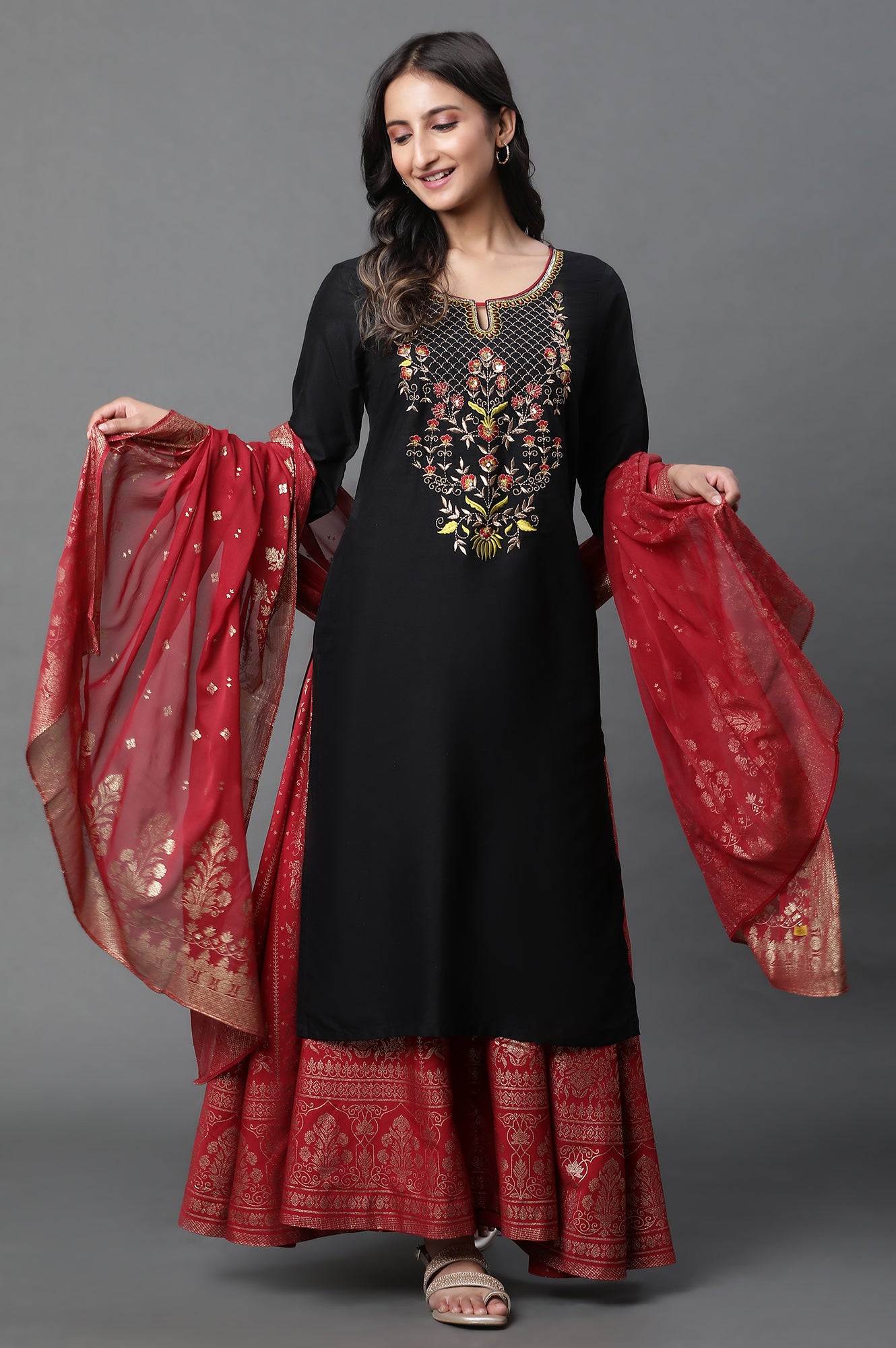 Black Zari Embroidered Festive Kurta