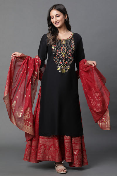 Black Zari Embroidered Festive Kurta