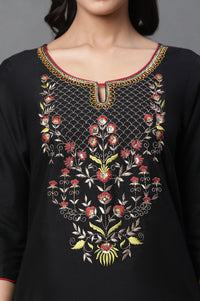 Black Zari Embroidery with Sequins Straight Kurta and Palazzo Set