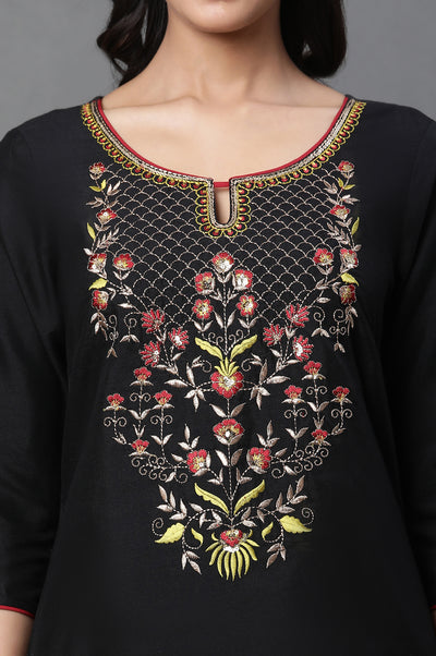 Black Zari Embroidery with Sequins Straight Kurta and Palazzo Set