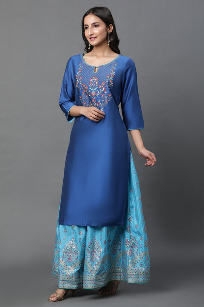 Blue Zari Embroidered Festive Kurta