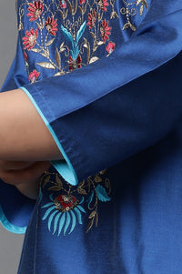 Blue Solid Embroidered Zari Straight Kurta