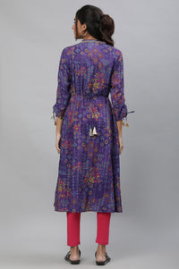 Purple A-line Printed Kurta with Lace