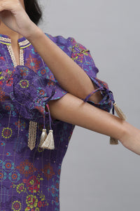 Purple A-line Printed Kurta with Lace