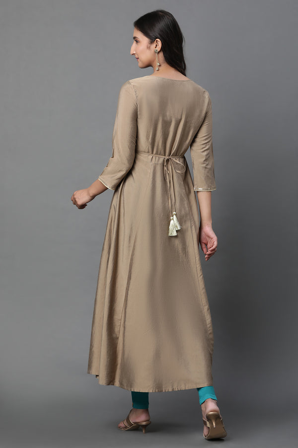 Golden Zari Embroidered Flared Festive Kurta