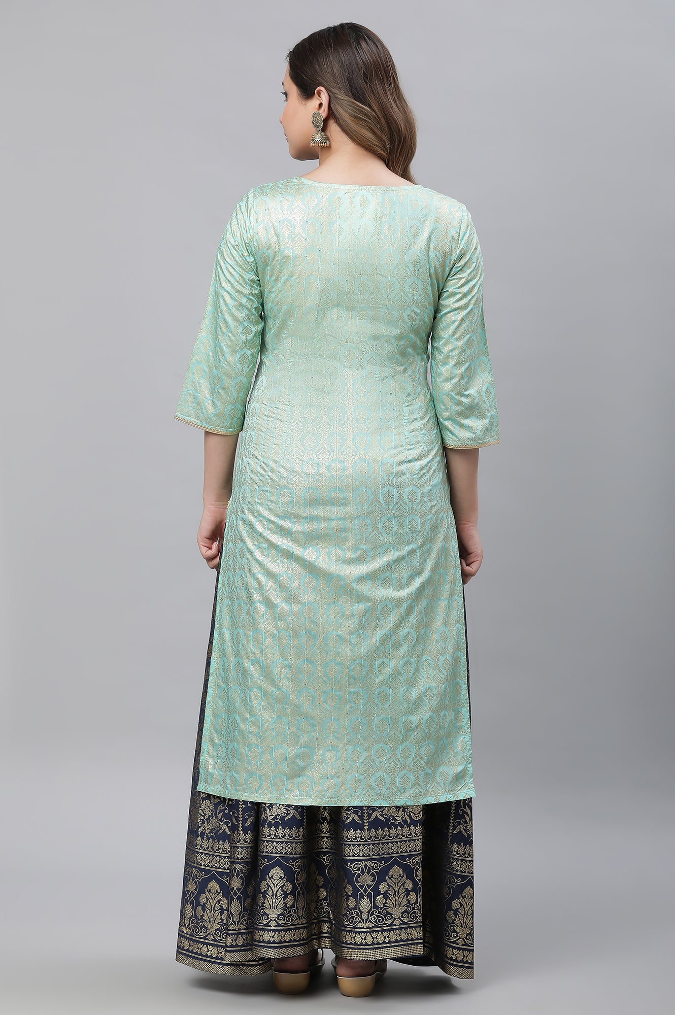 Green Foil Printed Embellished Kurta