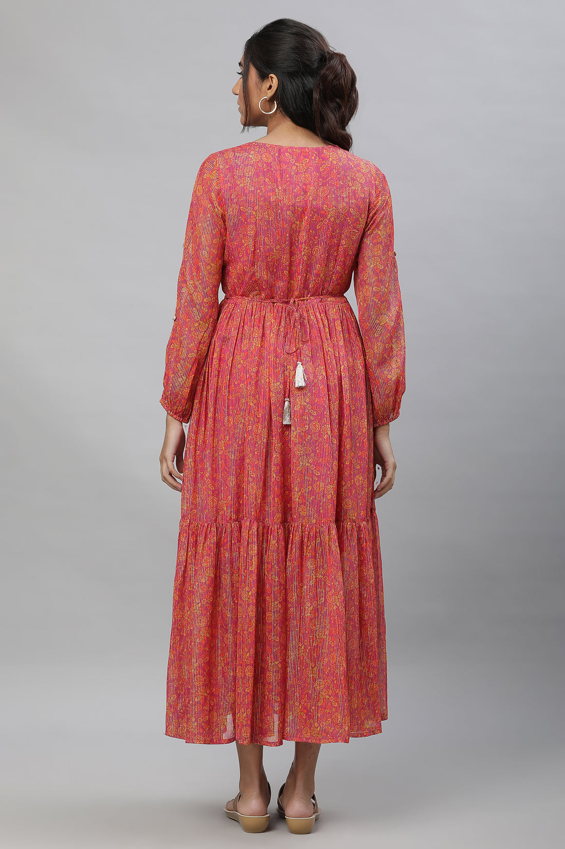 Purple Floral Printed Cotton Dress with Lace Detailing