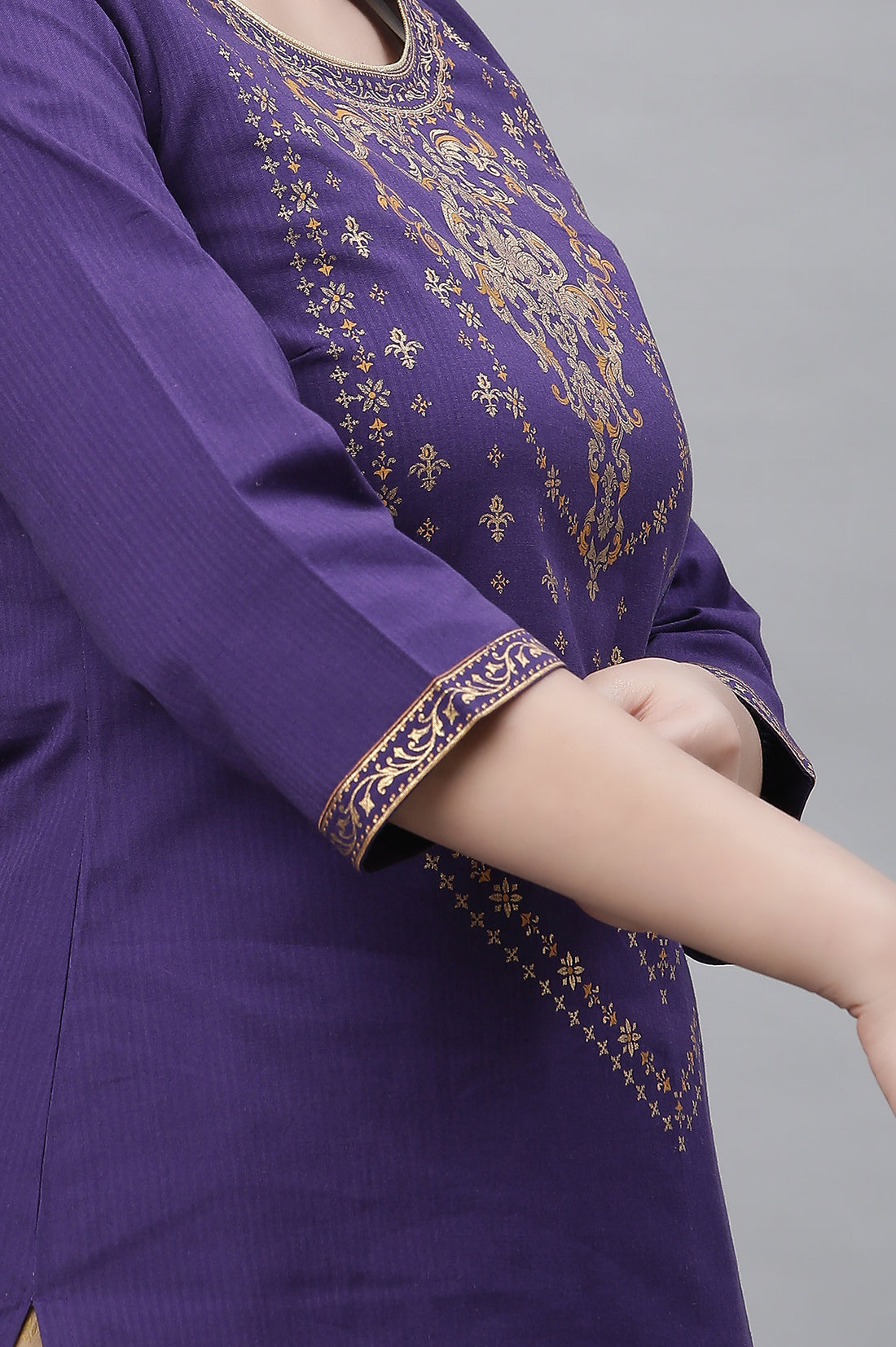 Purple Abstract Print Foil Printed Straight Cotton Kurta