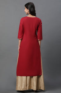 Red Abstract Print Foil Printed Straight Cotton Kurta