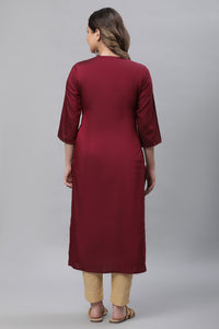 Wine Embroidered Festive Kurta