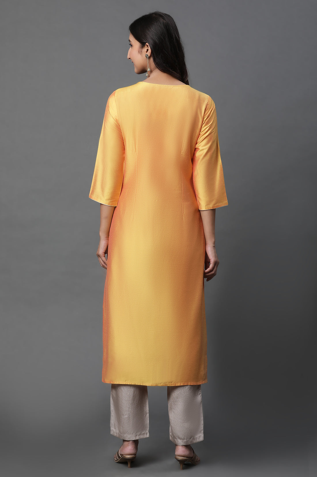Yellow Zari Embroidered Straight Festive Kurta