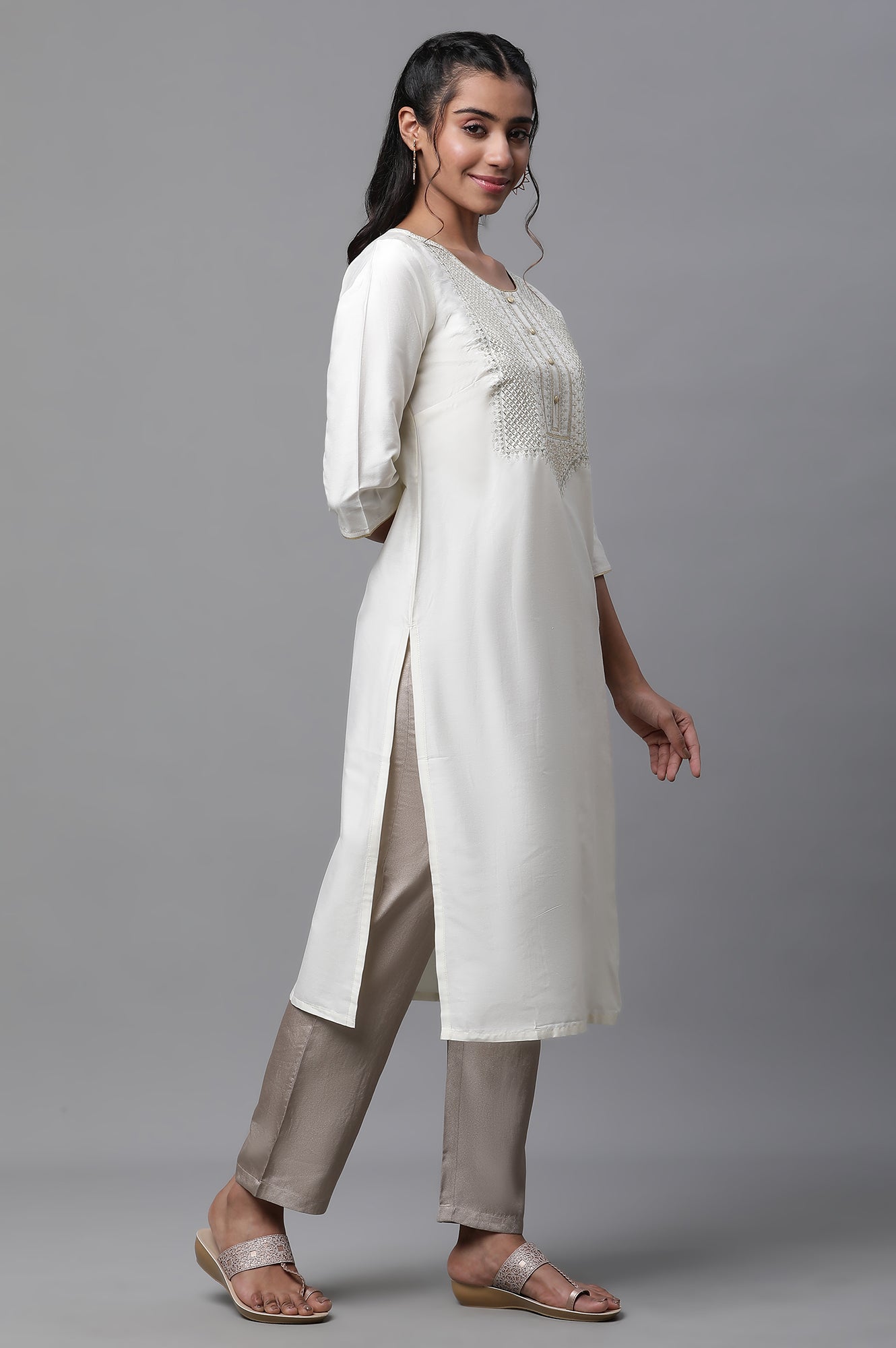 White Zari Embroidered Festive Kurta