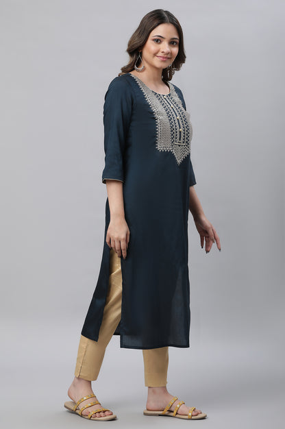 Blue Embroidered Festive Ethnic Kurta