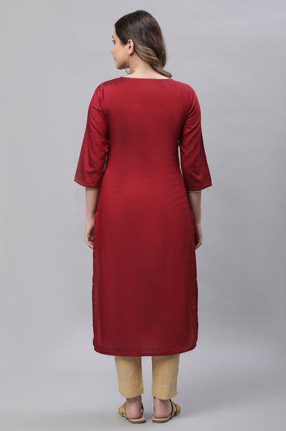 Red Zari Embroidered Festive Kurta