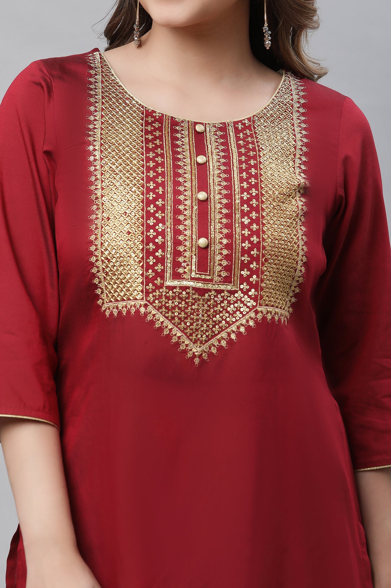 Red Zari Embroidered Festive Kurta