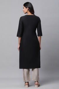 Black Embroidered Zari Work Straight Woven Kurta