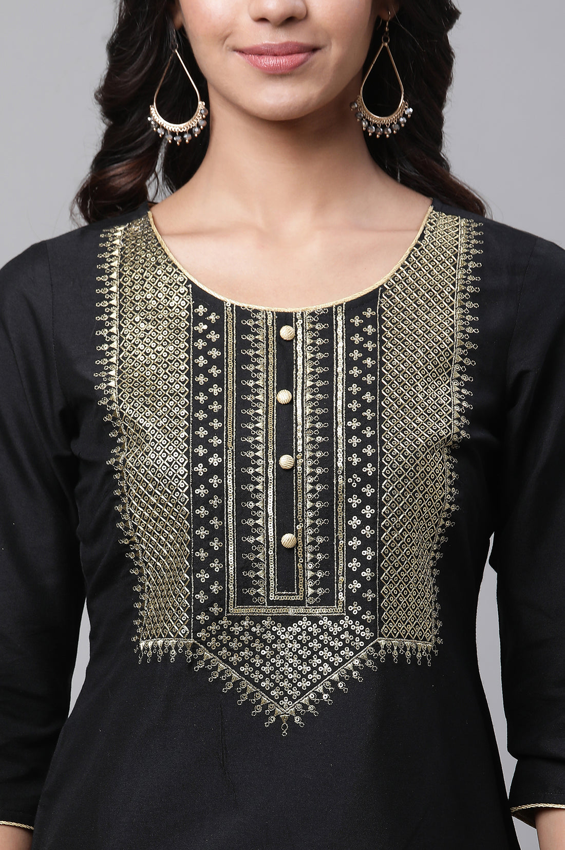 Black Zari Embroidery with Sequins Straight Kurta and Palazzo Set