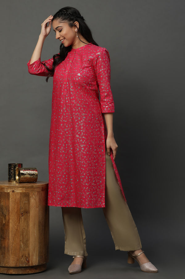 Pink Floral Glitter Printed Kurta