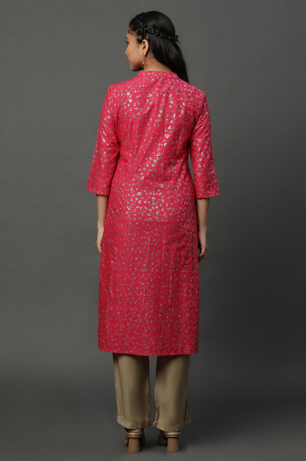 Pink Floral Glitter Printed Kurta