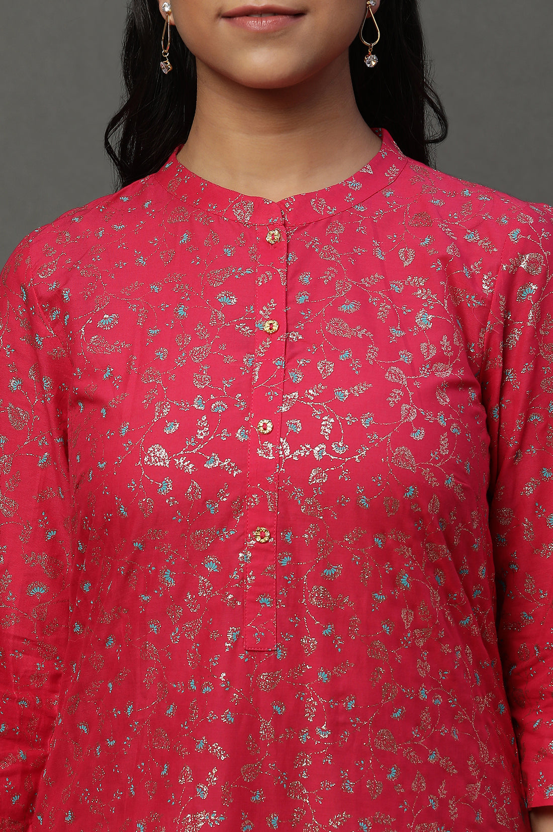 Pink Floral Glitter Printed Kurta