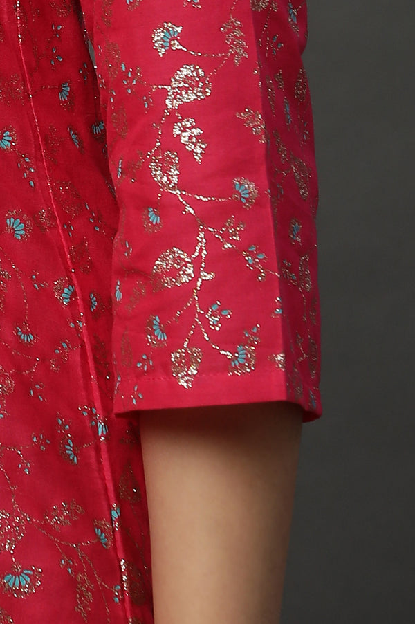 Pink Floral Glitter Printed Kurta
