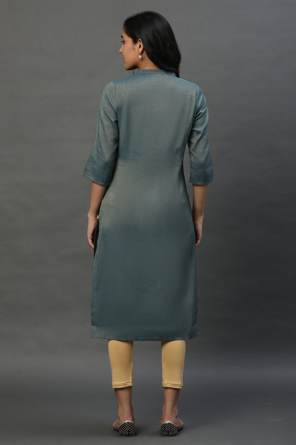 Green Embroidered Straight Kurta