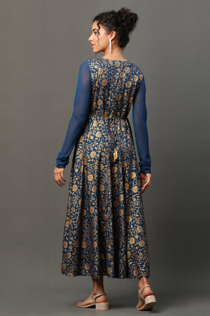 Blue Floral Printed Anarkali Festive Kurta